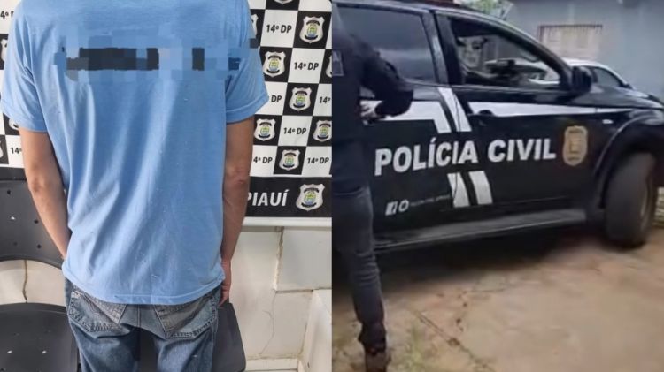 Homem preso e viatura da Polícia Civil em Altos - Foto: Divulgação.