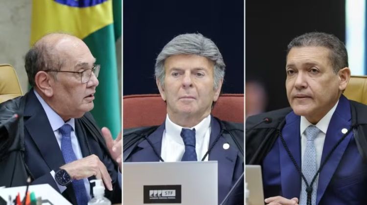 Ministros Gilmar Mendes (à esq), Luiz Fux e Nunes Marqus (à dir) — Foto: Rosinei Coutinho/STF