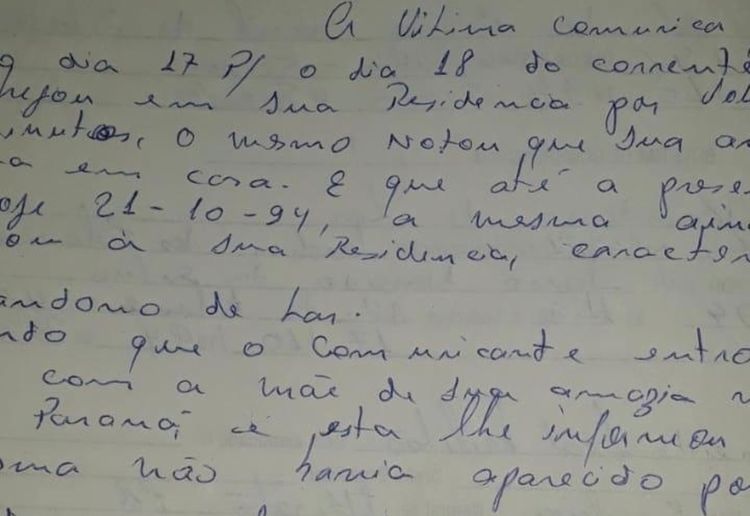 Boletim do Ocorrência da época do crime. Fonte: G1